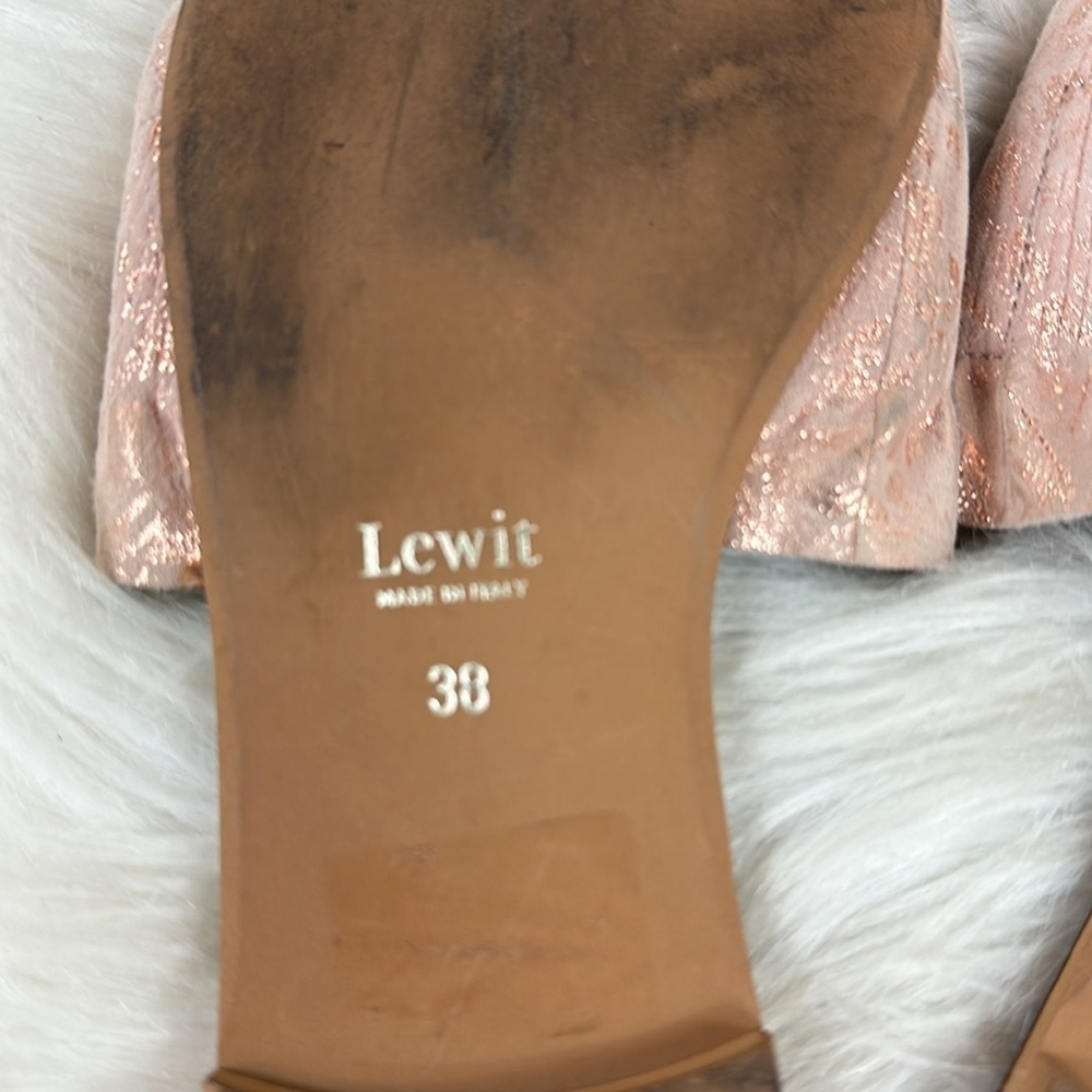 Lewit Cassandra Ruffle Pink Blush Rose Gold Leather Slide on Flats 7.5 - Picture 7 of 7